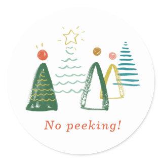 No Peeking Watercolor Christmas Trees Classic Round Sticker