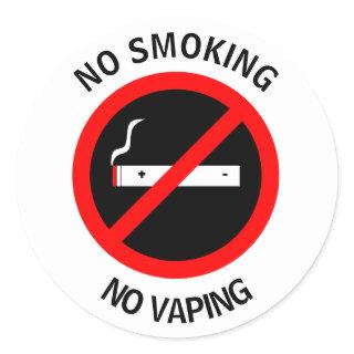 NO SMOKING NO VAPING SIGN CLASSIC ROUND STICKER