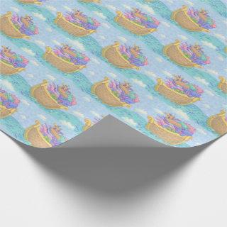 Noah's Ark Animals Blue Turquoise Pattern