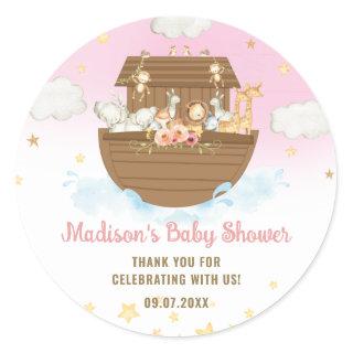 Noah's Ark Cute Animals Girl Baby Shower Favor Classic Round Sticker