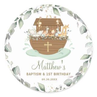 Noah's Ark Greenery Baptism Christening Birthday  Classic Round Sticker