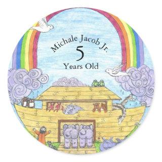 Noah's Ark Watercolor Rainbow Funny Elephant Classic Round Sticker