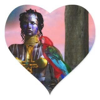 NORA CYBER WARRIOR AND MACAW SCIENCE FICTION HEART STICKER