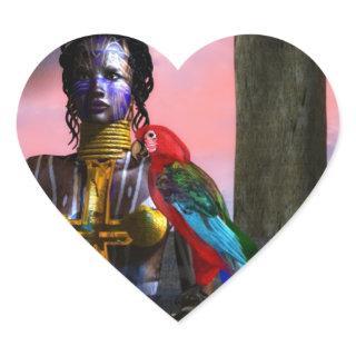 NORA CYBER WARRIOR AND MACAW SCIENCE FICTION HEART STICKER