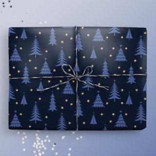 Nordic Cobalt Blue Christmas Trees Dark