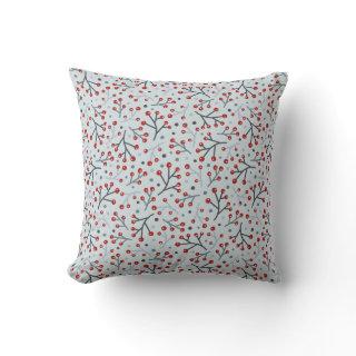 Nordic Folk Art Red Blue Berries and Branches Throw Pillow