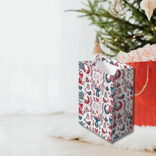 Nordic Red Navy Christmas Scandinavian Folk Art Medium Gift Bag