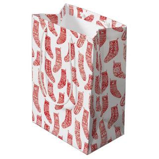 Nordic Stockings Scandinavian Christmas Red White Medium Gift Bag