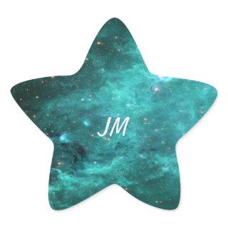 North America Nebula Turquoise Monogram Star Sticker