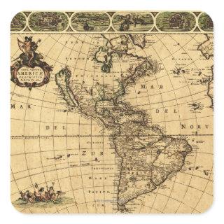 North and South AmericaPanoramic Map Square Sticker