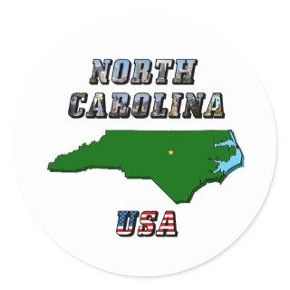 North Carolina Map and Text Classic Round Sticker