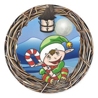 North Pole Elf Full Moon Christmas Classic Round Sticker