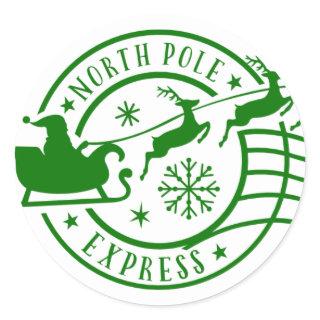 North Pole Express Santa Sleigh Christmas Stamp Classic Round Sticker