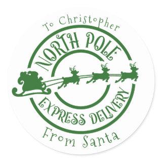 North Pole From Santa postage Stamp Express  Classic Round Sticker