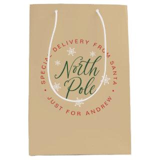 North Pole Special Delivery Kraft Brown Custom Medium Gift Bag