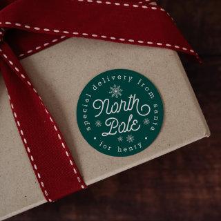 North Pole Special Delivery Personalized Christmas Classic Round Sticker