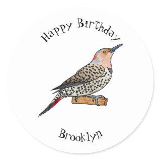 Northern flicker bird cartoon illustration classic round sticker