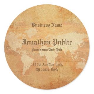 Nostalgic Template Old Paper Look World Map Classic Round Sticker
