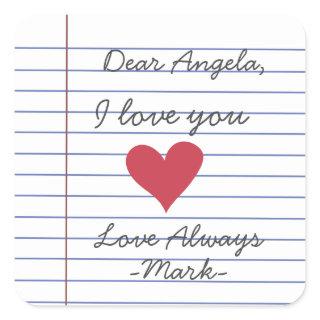 Notebook handwritten love letter or message custom square sticker