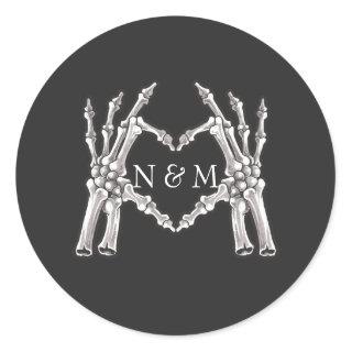 NOVA Halloween Skeleton Heart Hands Wedding Classic Round Sticker