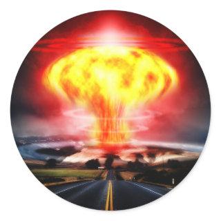 Nuclear explosion mushroom cloud illustration classic round sticker