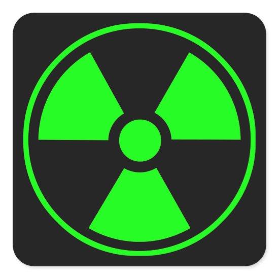 Nuclear Radioactive Radiation Symbol in green Square Sticker