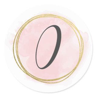 Number 0 Zero Monogram Blush Pink Watercolor Gold  Classic Round Sticker