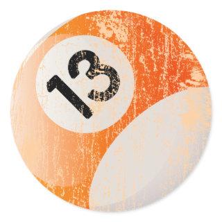 NUMBER 13 BILLIARDS BALL - AGED AND ERODED CLASSIC ROUND STICKER