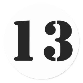 Number 13 Thirteen White Stencil Numbers by Janz Classic Round Sticker