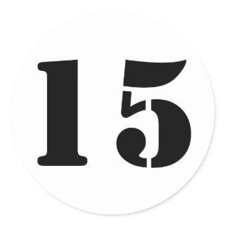 Number 15 Fifteen White Stencil Numbers by Janz Classic Round Sticker