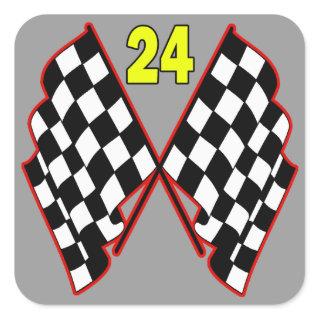 Number 24 and Checkered Flags Square Sticker