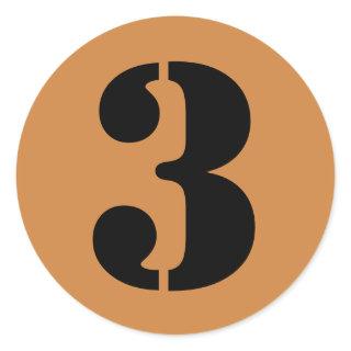 Number 3 Three Peru Gold Stencil Numbers by Janz Classic Round Sticker