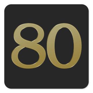 Number 80 Gold Square Sticker