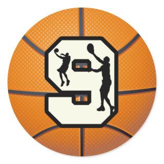 Number 9 Basketball and Player Classic Round Sticker