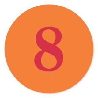 Number Eight planning simple 8 orange red Classic Round Sticker
