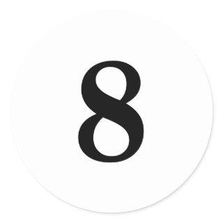 Number Eight planning simple 8 white black Classic Round Sticker