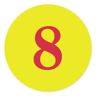 Number Eight planning simple 8 yellow red Classic Round Sticker
