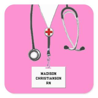 Nurse Add Name Square Sticker