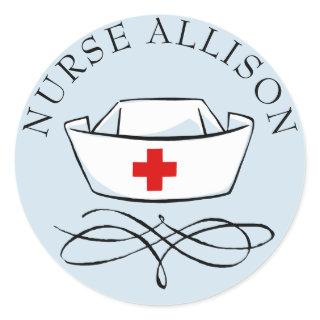 Nurse Cap Add Name Classic Round Sticker