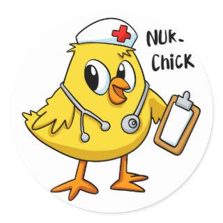 Nurse chick cartoon | choose background color classic round sticker