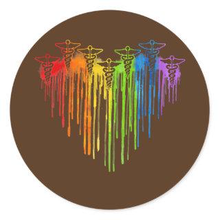 Nurse Symbols Rainbow Heart Nurse Gay Pride LGBT Classic Round Sticker