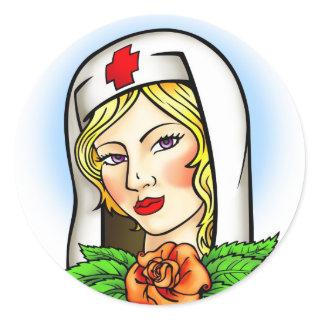 Nurse Tattoo Classic Round Sticker