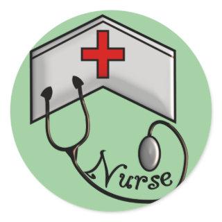 Nurse with EMBOSSED CAP & STETHOSCOPE Classic Round Sticker