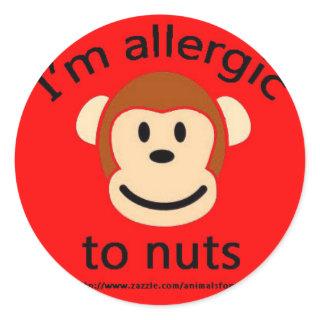 Nut allergy alert monkey classic round sticker