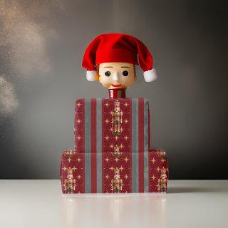 Nutcracker Burgundy Gray Striped Gold Stars