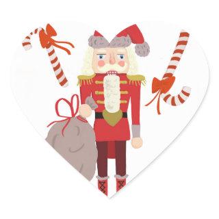 Nutcracker Candy Canes Christmas Heart Sticker