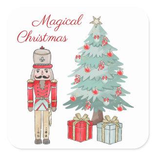 Nutcracker, Christmas tree & presents Square Sticker