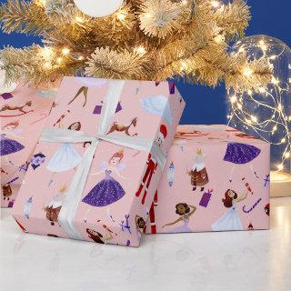 Nutcracker Pink Ballerinas White Christmas Trees