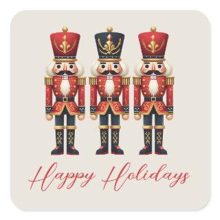 Nutcracker Soldiers Happy Holiday Square Sticker