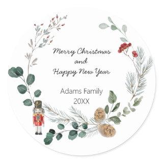 Nutcracker watercolor botanical cute Christmas Classic Round Sticker